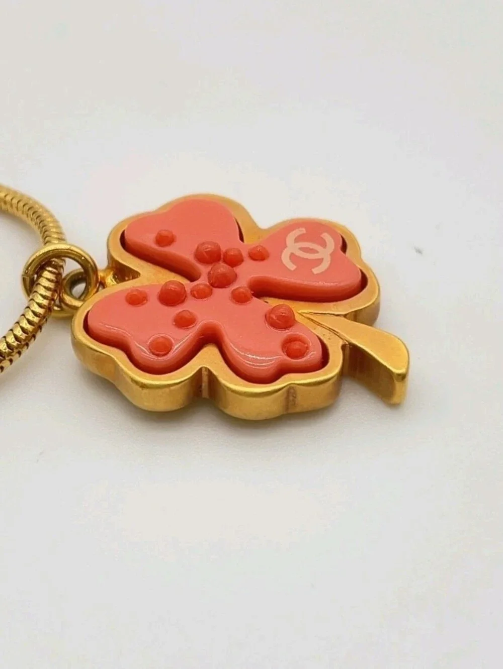 CHANEL Coco Mark Clover Pink Gold  Necklace